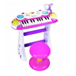 Instrument muzical Pianina electronica MalPlay cu scaun si microfon 45 cm inaltime Roz