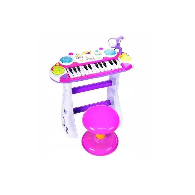 Instrument muzical Pianina electronica MalPlay cu scaun si microfon 45 cm inaltime Roz