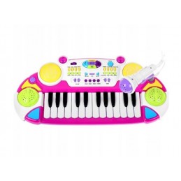 Instrument muzical Pianina electronica MalPlay cu scaun si microfon 45 cm inaltime Roz