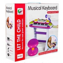 Instrument muzical Pianina electronica MalPlay cu scaun si microfon 45 cm inaltime Roz