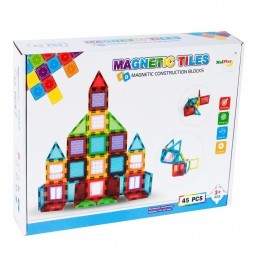 Set de constructie Malplay Magnetic Tiles 45 piese 3D multicolor