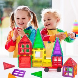 Set de constructie Malplay Magnetic Tiles 45 piese 3D multicolor
