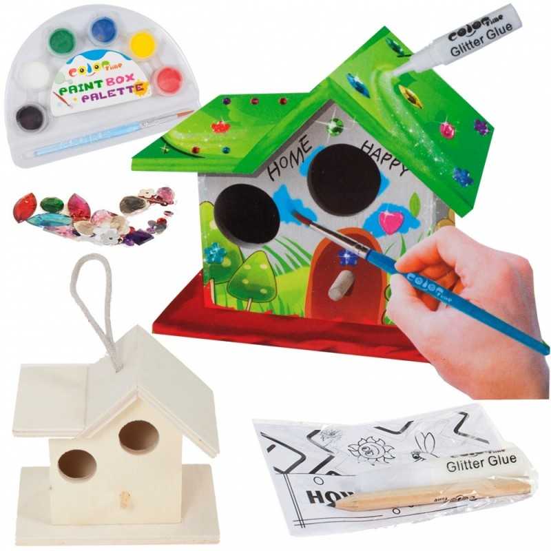 Set pictura MalPlay Casuta din lemn pentru pasari de pictat si decorat Set pictura MalPlay Casuta din lemn pentru pasari de pictat si decorat